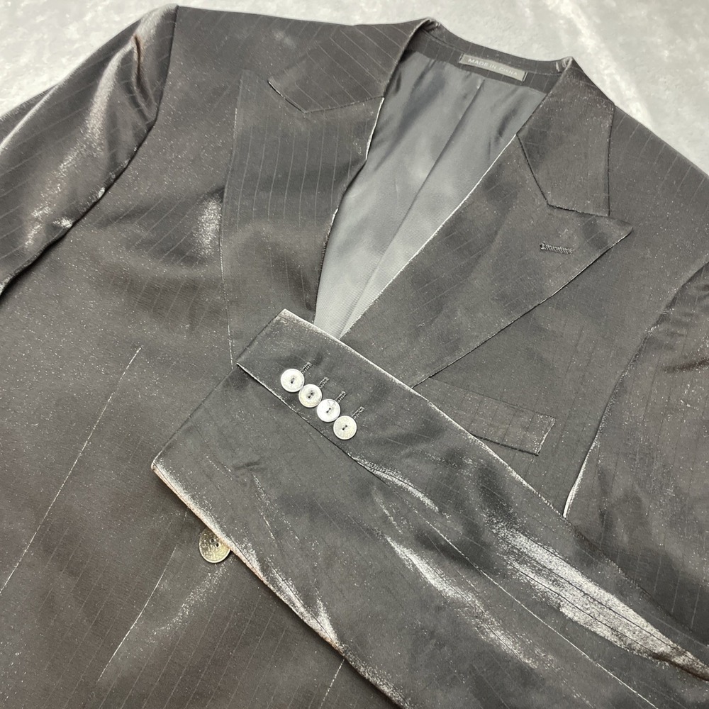 IL Canto Mens Formal Blazer Jacket 36 Black Pinstripe Shimmery Peak Collar Club‎